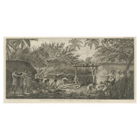 Human Sacrifice in a Morai, Tahiti – Cook Voyage Engraving c.1795