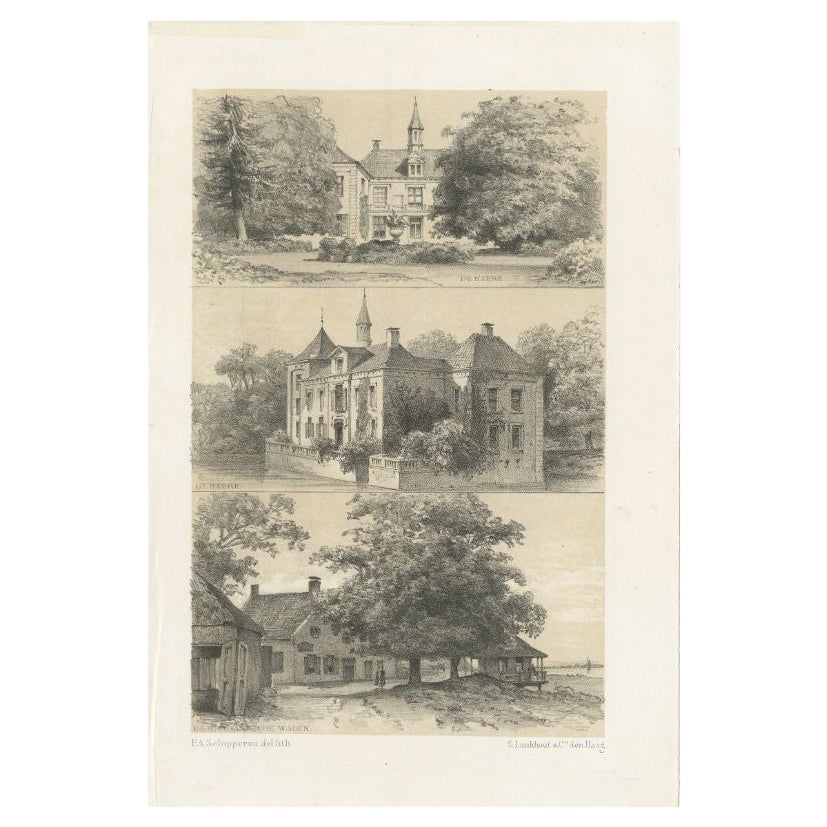 Old Print of Castles & Other Views between Zwolle & Deventer, The Netherlands