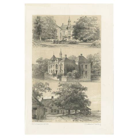 Old Print of Castles & Other Views between Zwolle & Deventer, The Netherlands
