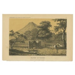 Antique Old Print of Chinese Graves or Tombs near Vulcano on Tidore, Indonesia, 1858