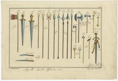 Old Print of Daggers, Axes, Spears, Lances, Swords Used in the Middle Ages, 1810