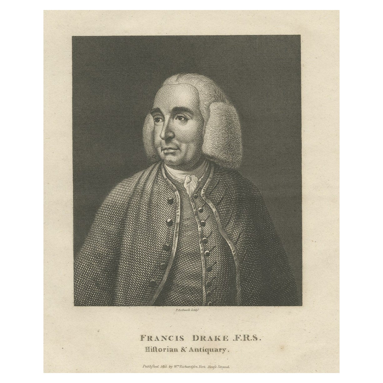Old Print of Francis Drake, ein englischer Antiquar und Surgeon, 1812