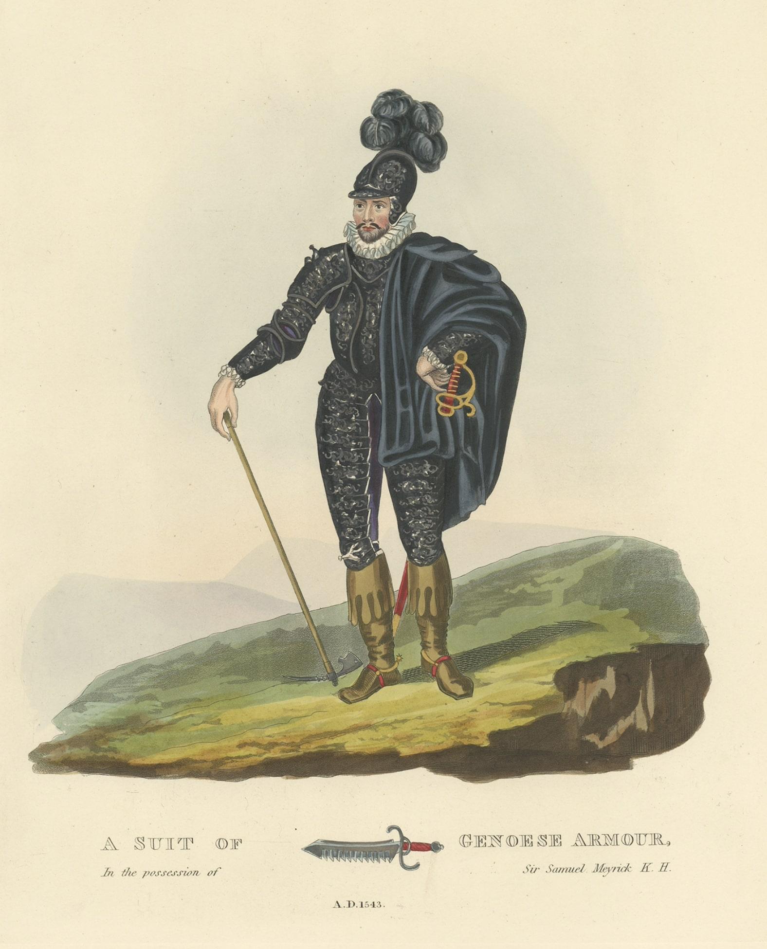 Ancienne estampe de l'armure géorgienne des armoiries croisées géorgiennes, 1842 Bon état - En vente à Langweer, NL