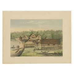 Old Print of Houses of Longwai, West Kutai Regency, East Kalimantan, Indonesia