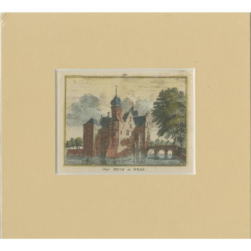 Old Print of Huis Te Nesse, a Castle Near Linschoten, Utrecht, the Netherlands For Sale