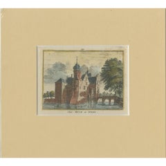 Antique Old Print of Huis Te Nesse, a Castle Near Linschoten, Utrecht, the Netherlands