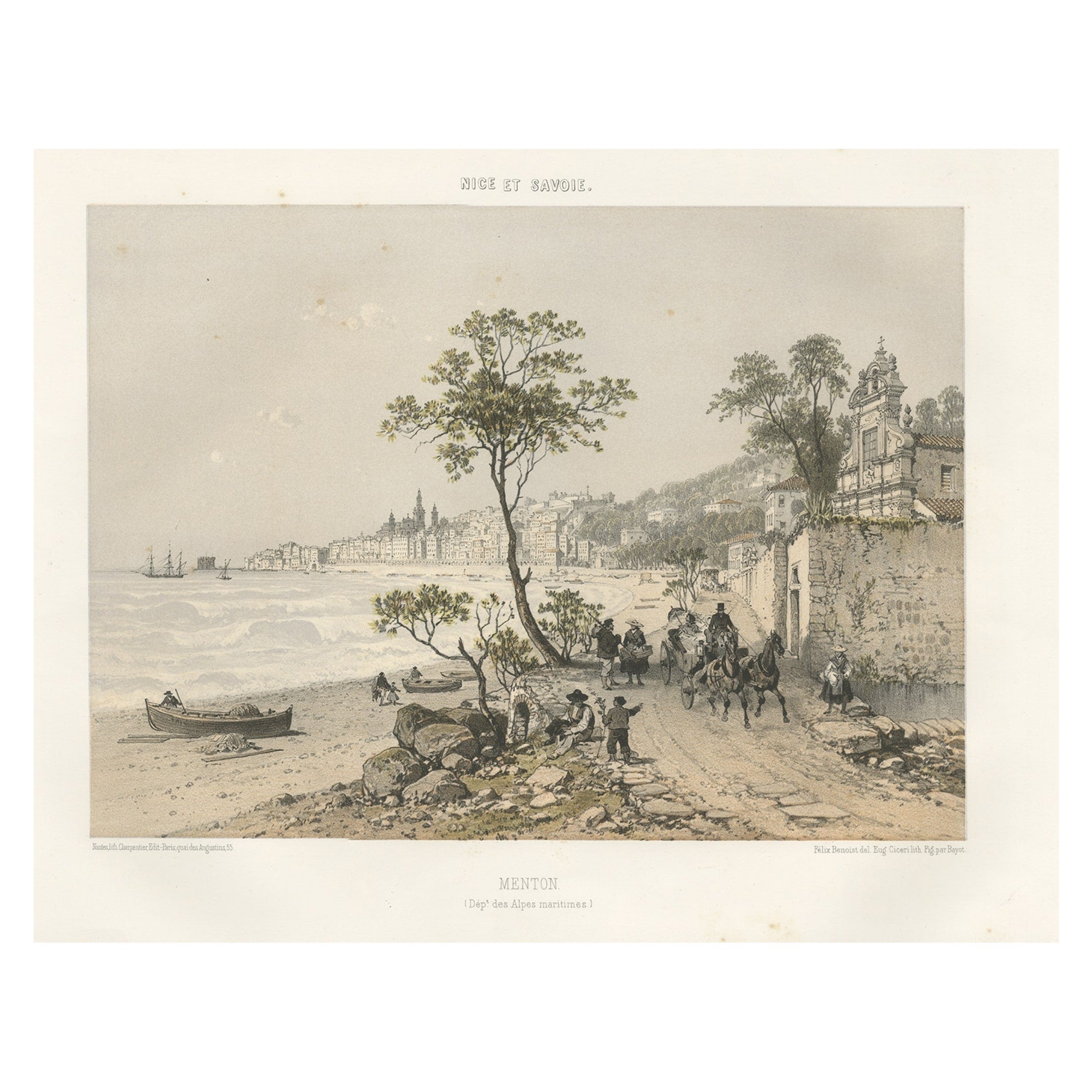 Ancienne gravure de Menton dans les Alpes-Maritimes en Provence-Alpes-Côte d'Azur, France