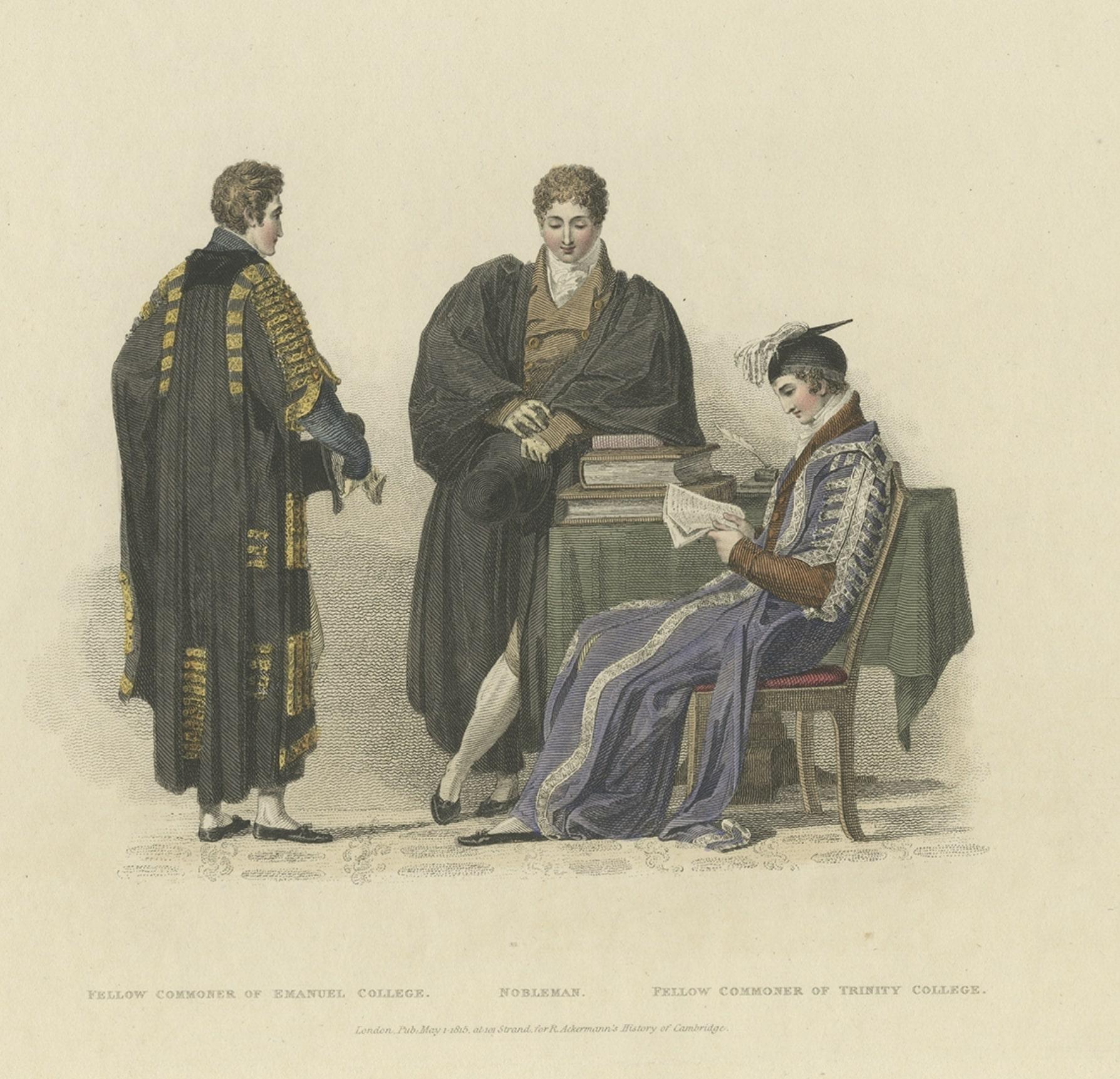 Old Print of Nobleman and Fellow-Commoners of Trinity and Emanuel College, 1815 In Good Condition For Sale In Langweer, NL