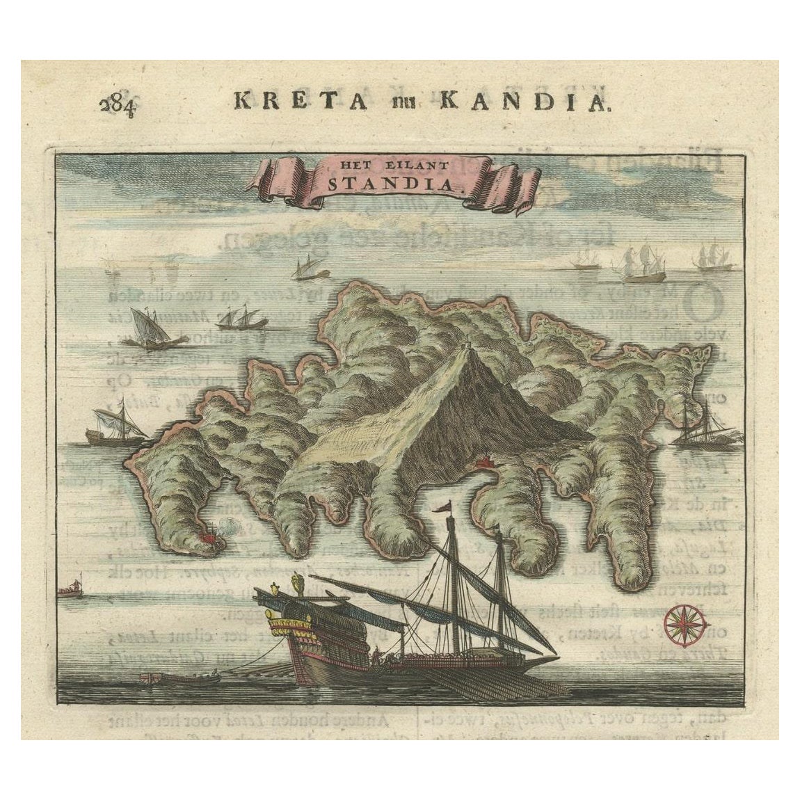 Old Print of Standia, eine griechische Insel, „Heraklion, Kreta, Griechenland, Balkans“, 1688