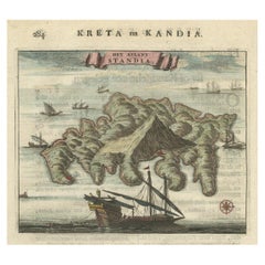 Antique Old Print of Standia, a Greek Island 'Heraklion, Crete, Greece, Balkans', 1688