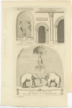 Old Print of Stone mit Elefanten aus der Brcke von Konstantinopel, Algerien, 1773
