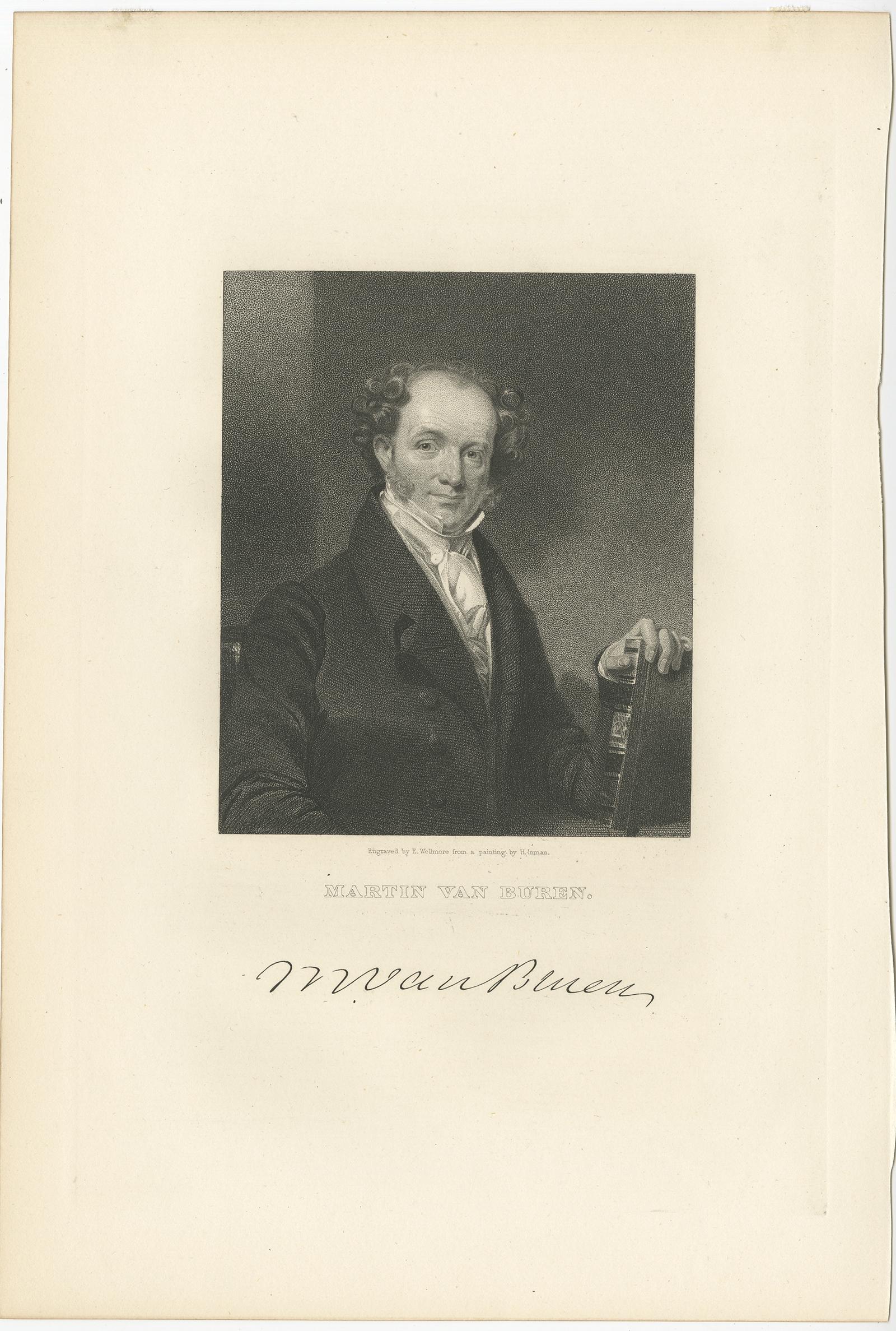 Antique print titled 'Martin van Buren'. Old portrait of Martin van Buren. Martin Van Buren was an American statesman who served as the eighth president of the United States from 1837 to 1841. This print originates from 'The national portrait