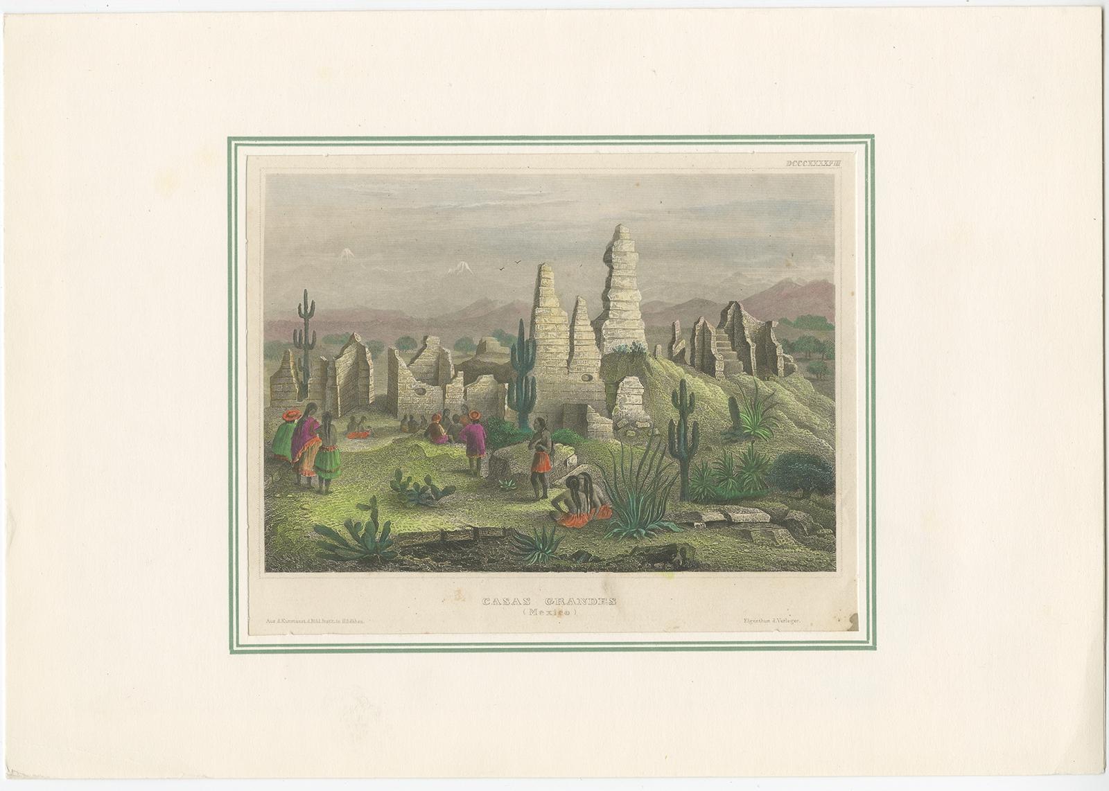 Old Print of the Cases Grandes in the Northern Mexican State Chihuahua, c.1860 In Good Condition For Sale In Langweer, NL