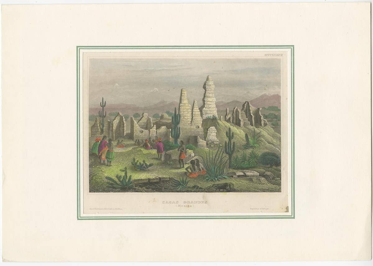 Old Print of the Cases Grandes in the Northern Mexican State Chihuahua, c.1860
