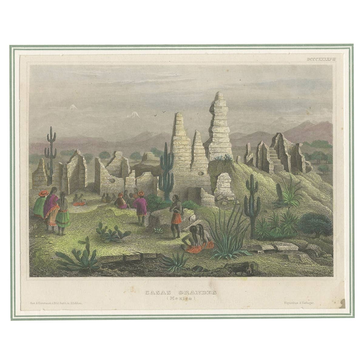 Old Print of the Cases Grandes in the Northern Mexican State Chihuahua, c.1860