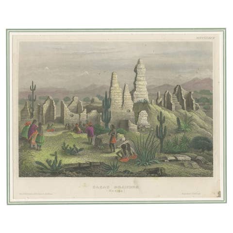 Old Print of the Cases Grandes in the Northern Mexican State Chihuahua, c.1860