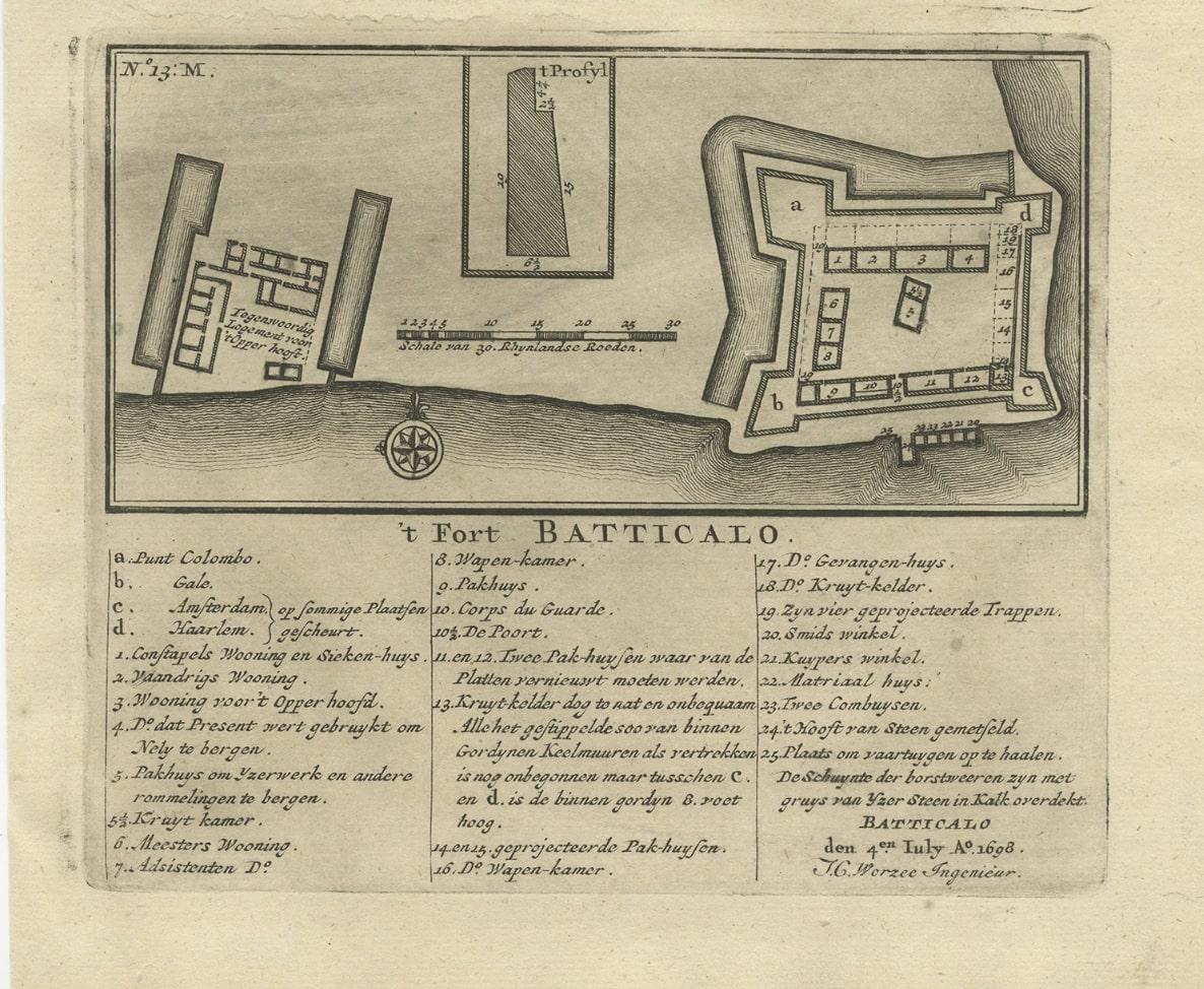 18th Century and Earlier Old Print of the Fort at Batticaloa in the Eastern Province Sri Lanka (Ceylon) For Sale