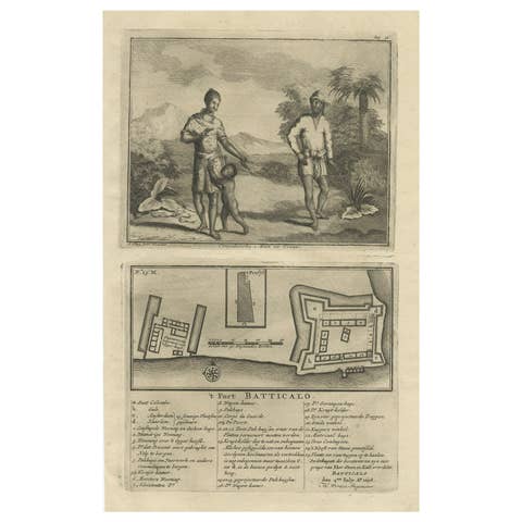 Old Print of the Fort at Batticaloa in the Eastern Province Sri Lanka (Ceylon)