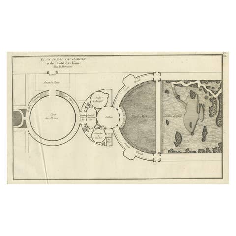 Old Print of the Garden of L'hotel De L'Orleans, Rue De Provence, France, 1785