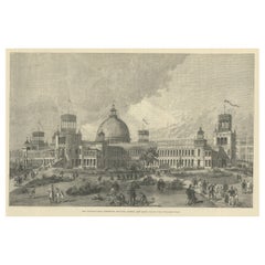Stampa antica dell'edificio dell'Esposizione Internazionale di Sydney, Australia, 1879