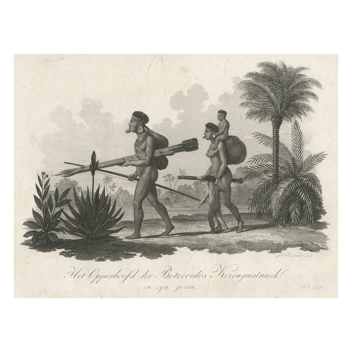 Old Print of The South American Botocudo Indian from Minas Gerais, Brasil, c1820