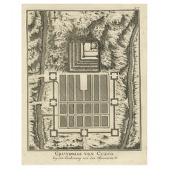 Antique Old Print of the Spanish Conquest of Cusco or Cuzco, Capital of the Incas, c1750