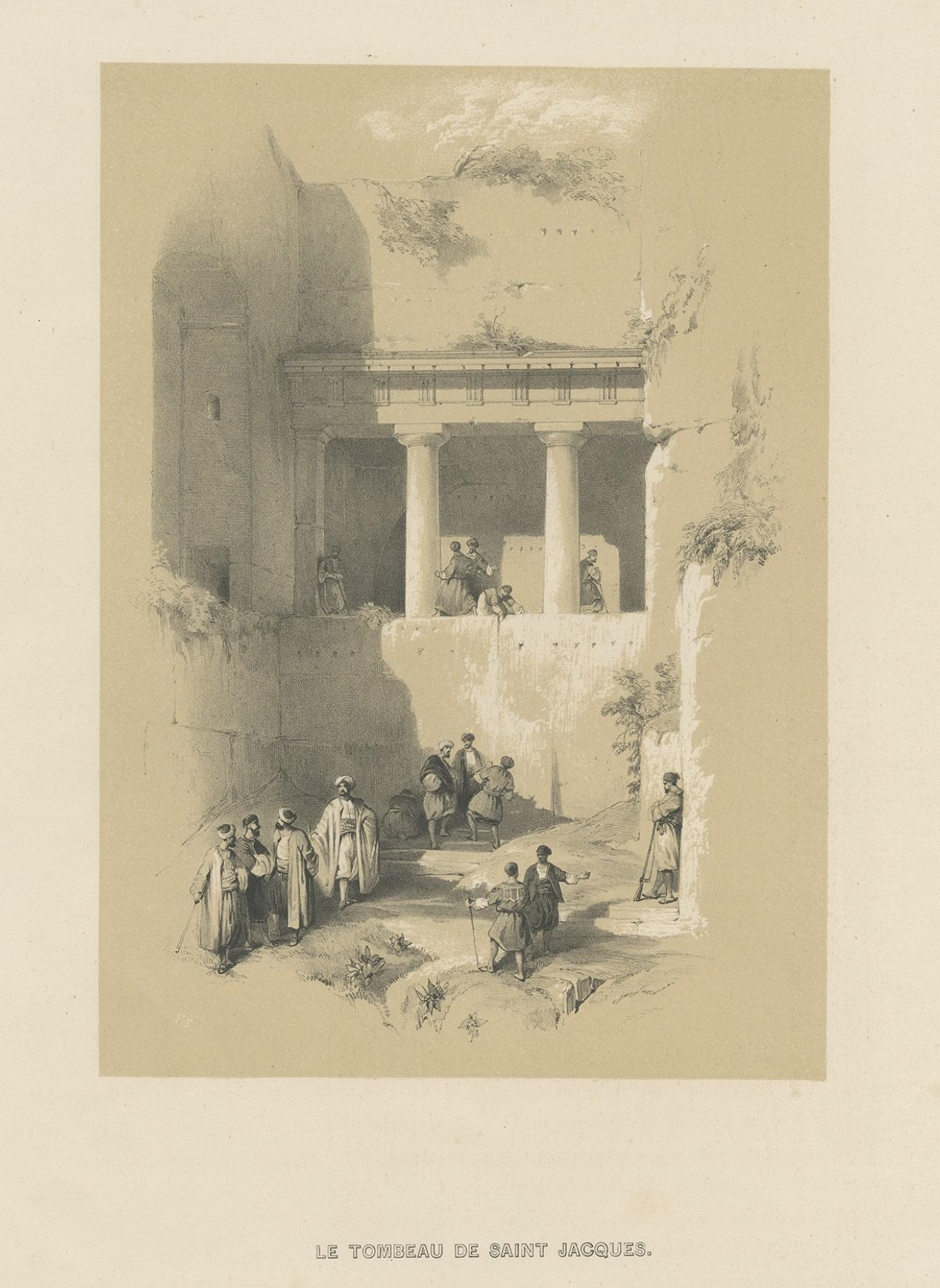 Ancienne estampe du tombeau de Jacob, Israël, vers 1845 Bon état - En vente à Langweer, NL