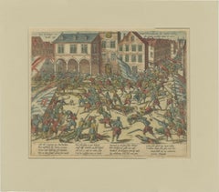 Old Print of Troops of William of Orange Battling with Amsterdam Citizens, c1580