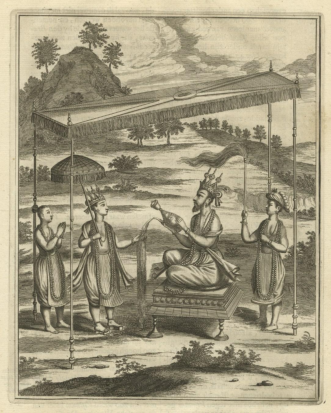 Ancienne estampe de Vishnu et la cinquième incarnation, 1672 Bon état - En vente à Langweer, NL