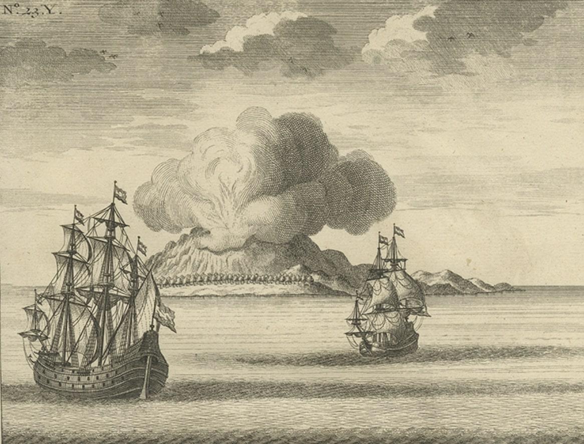 Old Print of VOC Ships & Native Fisherman and Coastal Views of New Guinea, 1726 In Good Condition For Sale In Langweer, NL