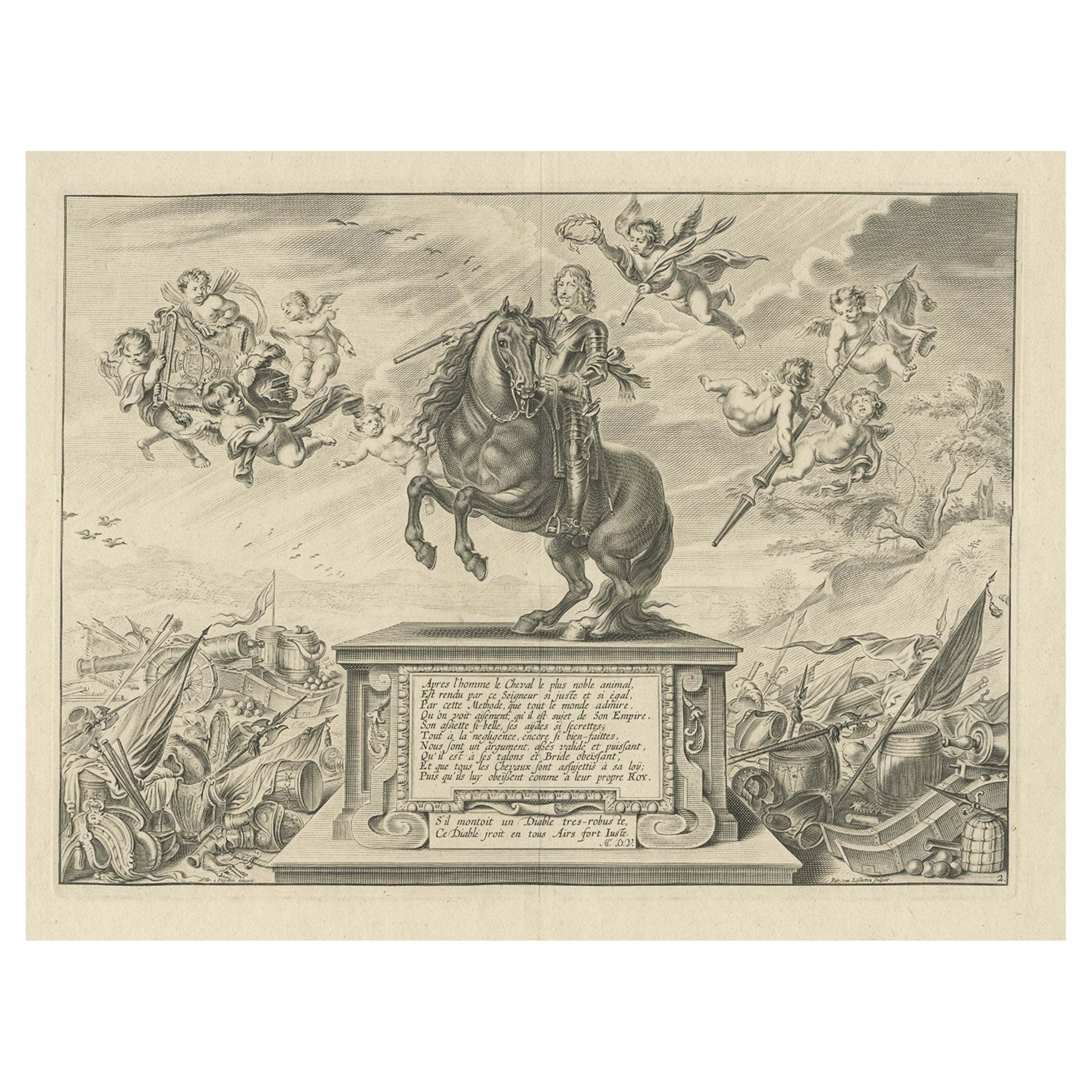 Old Print of William Cavendish, First Duke of Newcastle, on Horseback, ca.1740