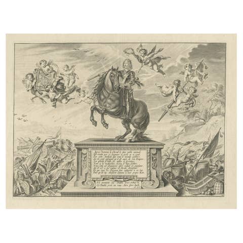 Old Print of William Cavendish, First Duke of Newcastle, on Horseback, ca.1740