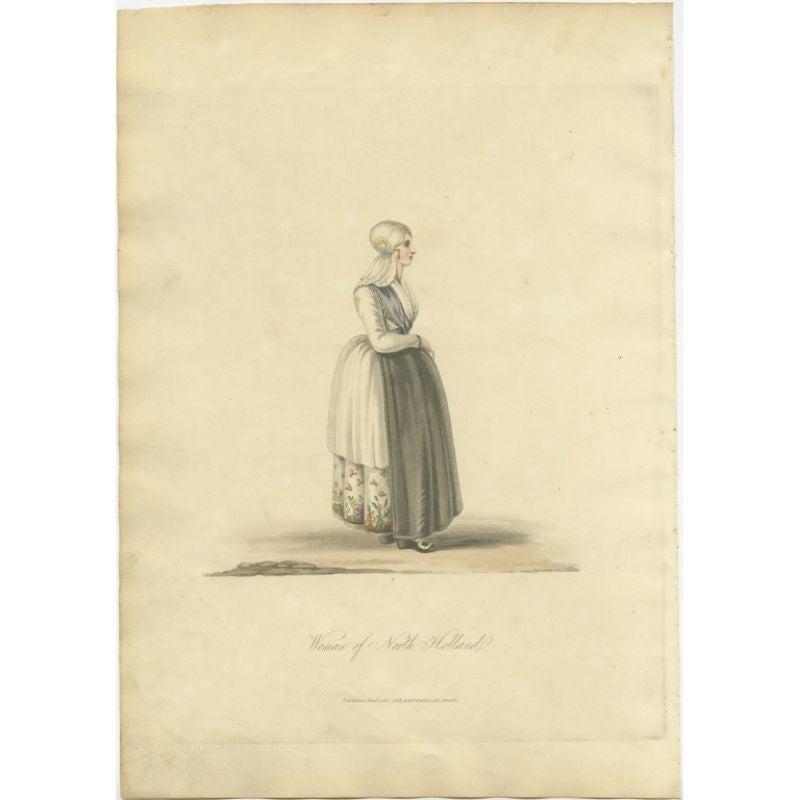 Old Print of Woman in Traditional Clothes of Noord-Holland, Niederlande, 1817 im Zustand „Gut“ im Angebot in Langweer, NL