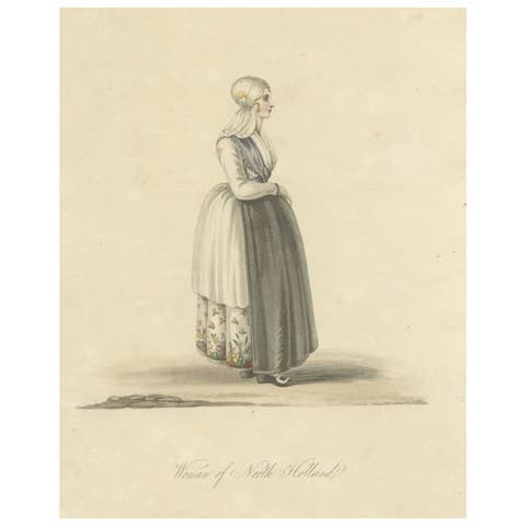 Old Print of Woman in Traditional Clothes of Noord-Holland the Netherlands, 1817