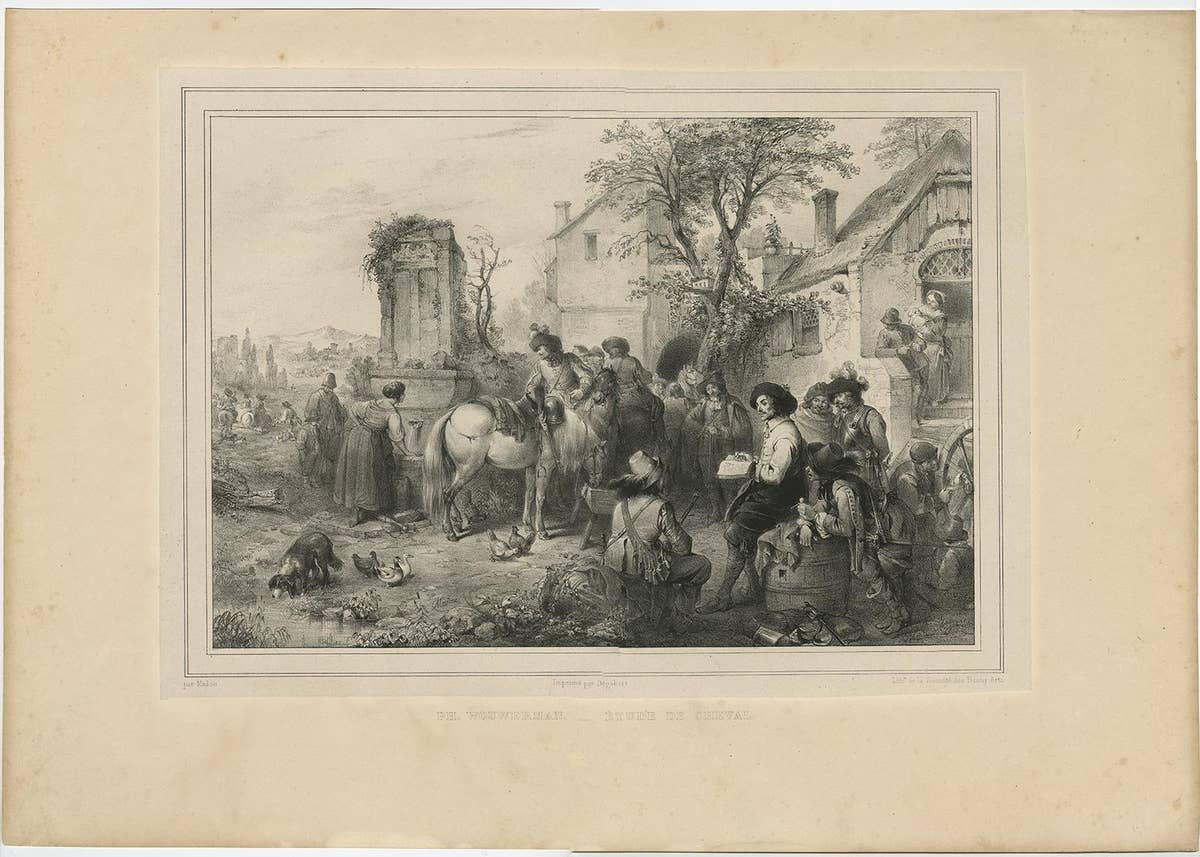 Old Print of Wouwerman and the Study of Horses, 1842