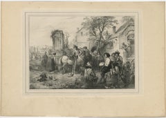 Ancienne estampe de Wouwerman et l'étude des chevaux, 1842