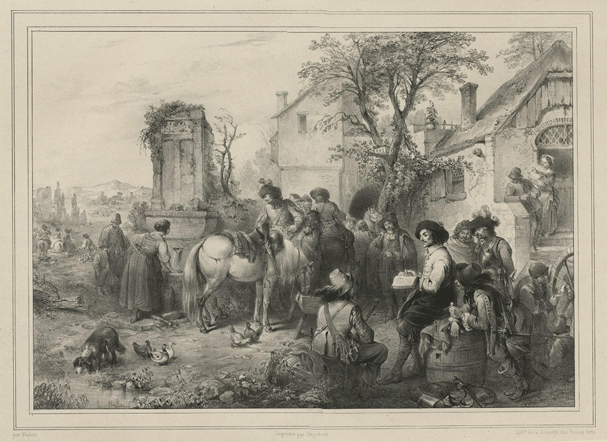 Old Print of Wouwerman and the Study of Horses, 1842 In Good Condition For Sale In Langweer, NL