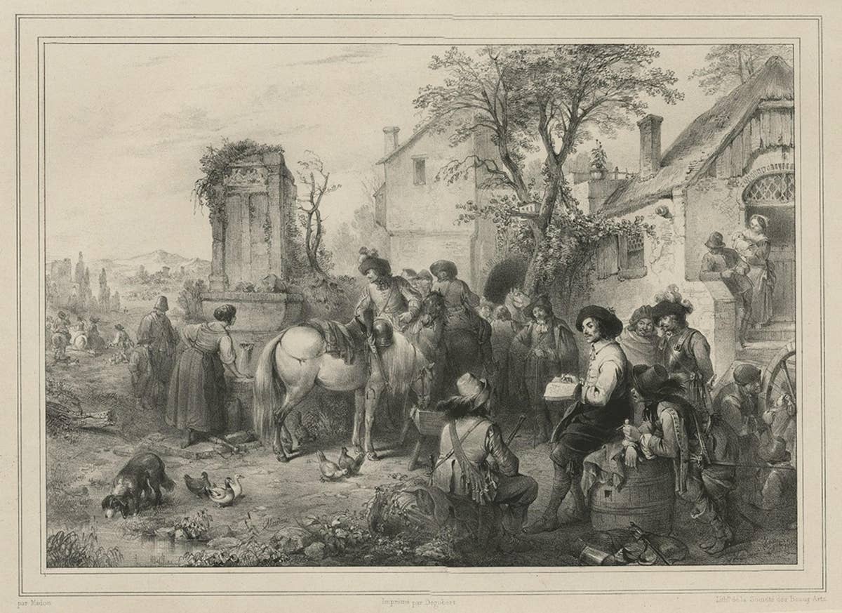 Old Print of Wouwerman and the Study of Horses, 1842