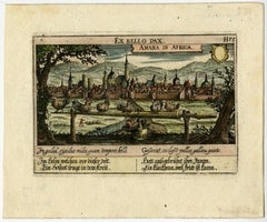 Old Print Titled from War Comes Peace, City Amara in Africa in Background, C1630