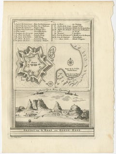 Old Print with a View of the Cape of Good Hope and Table Bay, South Africa, 1750