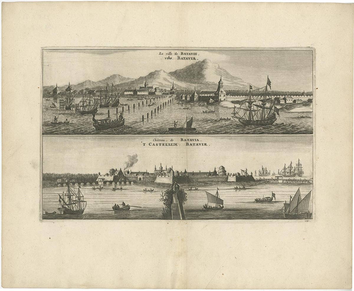 Old Print with a View on the City & Castle of Batavia 'Jakarta', Indonesia, 1668