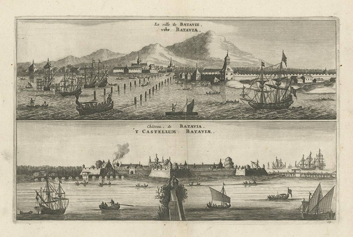 Old Print with a View on the City & Castle of Batavia 'Jakarta', Indonesia, 1668