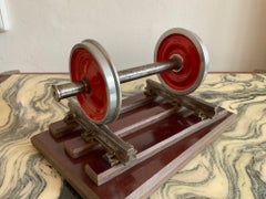 Old railway wheel model on tracks 1930s