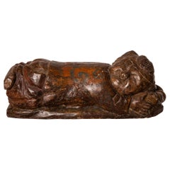 Old Rare Wooden Sculpture "Sleeping Chinese Baby"