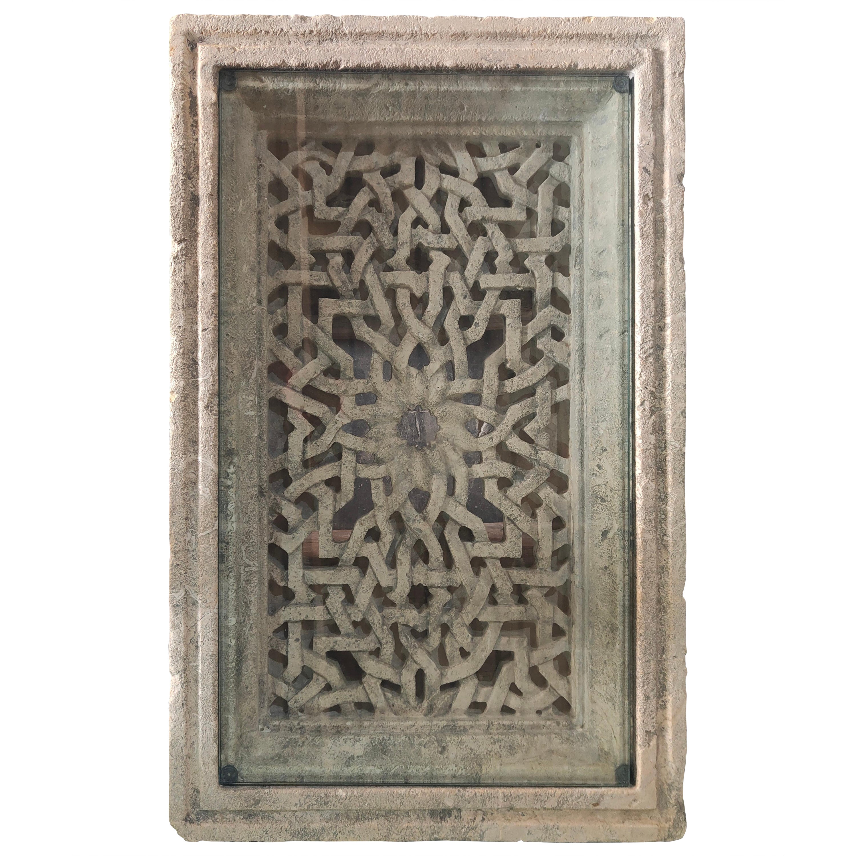 Old Reclaimed Hand-Carved Inlay Limestone Coffee Table For Sale
