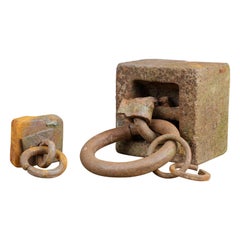 Old Reclaimed Rustic Iron Tether Weights, 20th Century