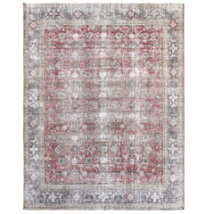 Old Red Abrash Persian Tabriz Design Shabby Chic Oriental Rug