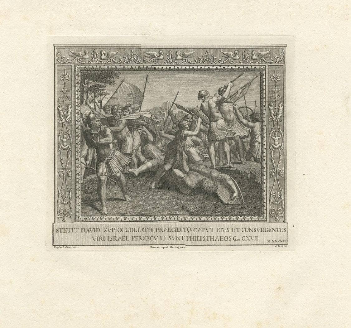 Old Religion Engraving of the Consecration of David and of David and Goliath