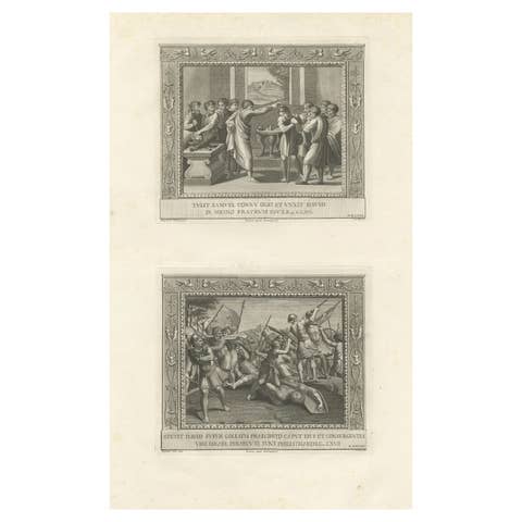 Old Religion Engraving of the Consecration of David and of David and Goliath