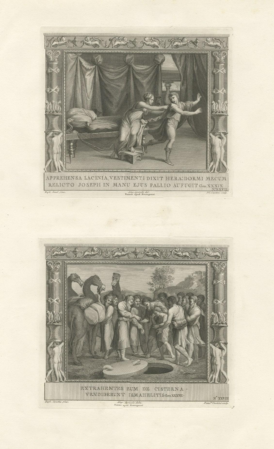 Old Religion Print of Joseph & Potiphar's Wife & Him Being Sold by His Brothers For Sale